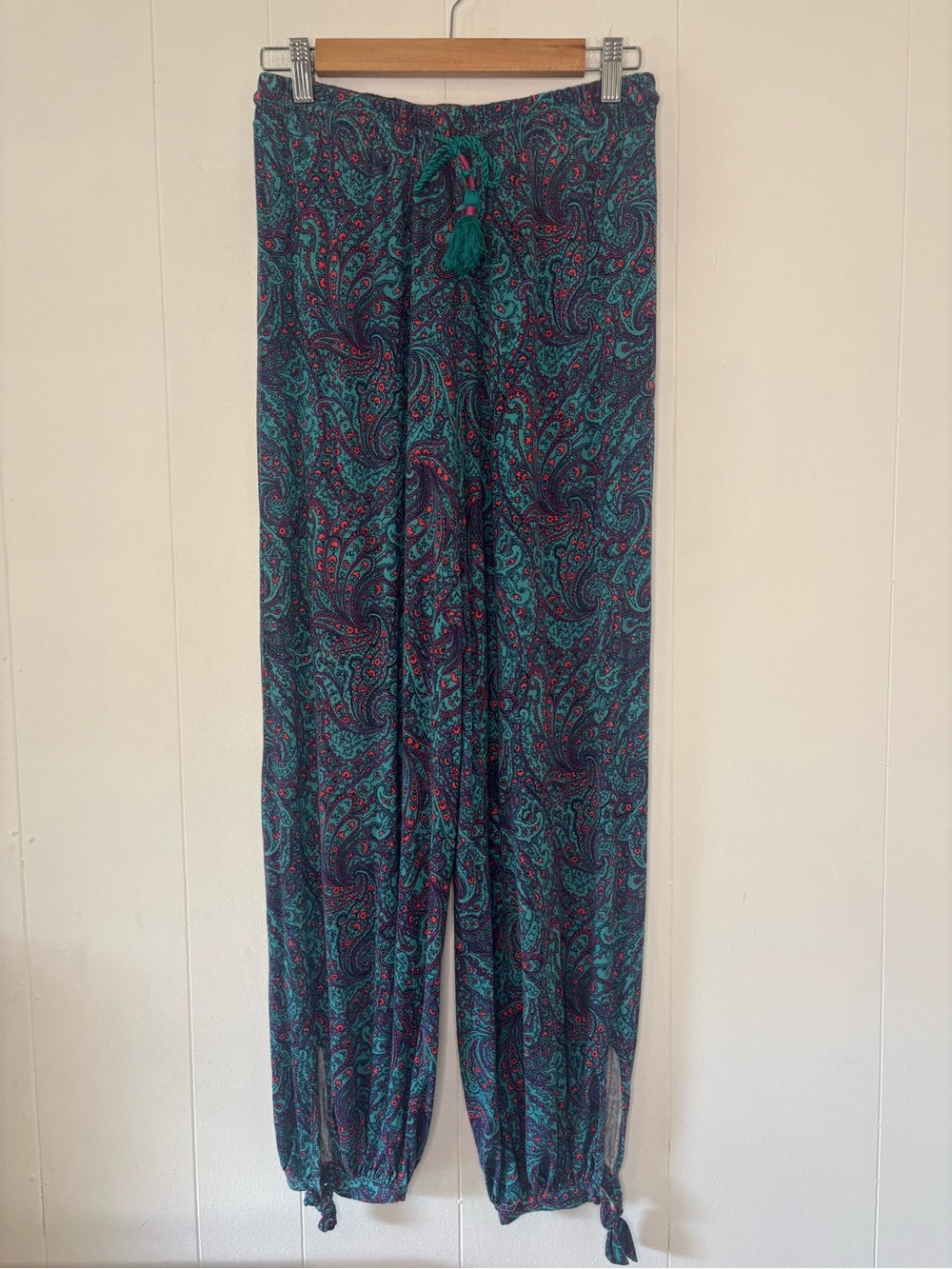 by Anthropologie Blue Paisley Ankle-Tie Harem Pants Boho Baggy Wide Leg Size XS